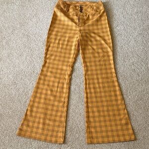 Retro Yellow Plaid Flare Pants